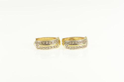 14K Diamond Inset Squared Huggies Hoop Earrings Yellow Gold