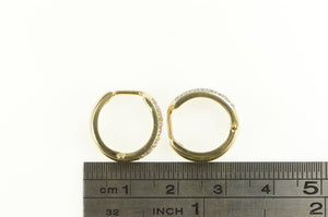 14K Diamond Inset Squared Huggies Hoop Earrings Yellow Gold