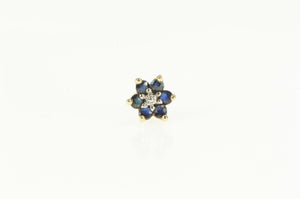 10K Sapphire Flower Diamond Inset Single Stud Earring Yellow Gold