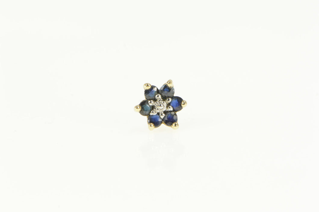 10K Sapphire Flower Diamond Inset Single Stud Earring Yellow Gold