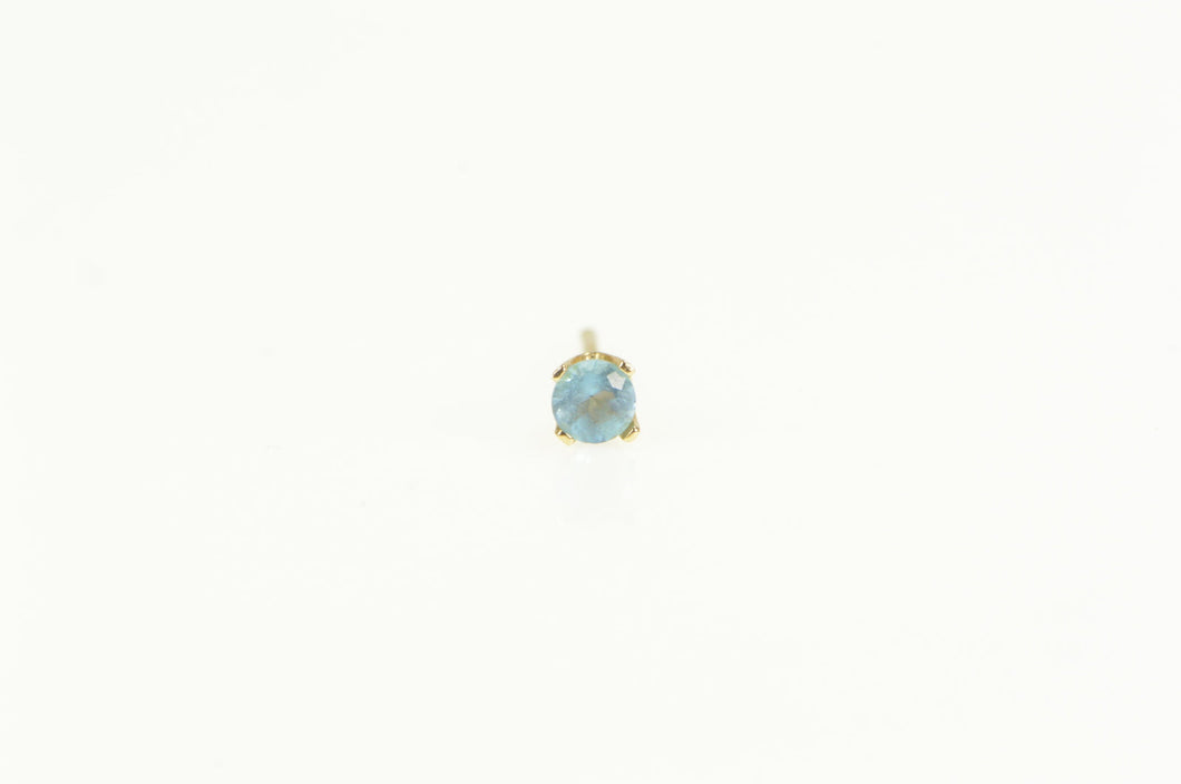 14K Round Blue Topaz Inset Solitaire Stud Single Earring Yellow Gold