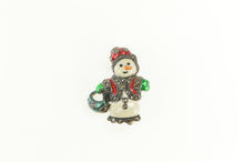 Load image into Gallery viewer, Sterling Silver Marcasite Enamel Snowman Winter Holiday Pin/Brooch