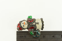 Load image into Gallery viewer, Sterling Silver Marcasite Enamel Snowman Winter Holiday Pin/Brooch