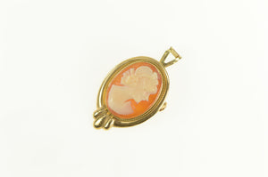 14K Retro Carved Shell Cameo Lady Classic Pendant/Pin Yellow Gold