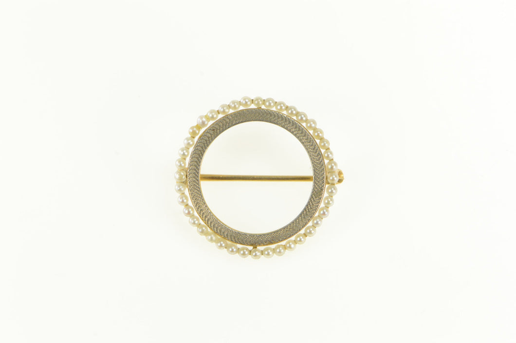 14K Victorian Round Seed Pearl Halo Circle Pin/Brooch Yellow Gold