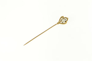14K Art Nouveau Ornate Seed Pearl Curvy Stick Pin Yellow Gold