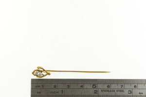 14K Art Nouveau Ornate Seed Pearl Curvy Stick Pin Yellow Gold