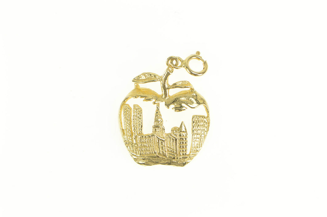 14K Big Apple New York City Travel Souvenir Charm/Pendant Yellow Gold