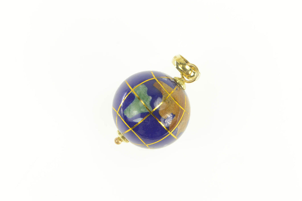 14K Lapis Stone Inlay Globe Planet Earth Vintage Charm/Pendant Yellow Gold