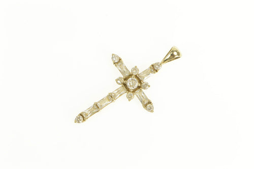 10K Cubic Zirconia Baguette Cross Faith Symbol Pendant Yellow Gold