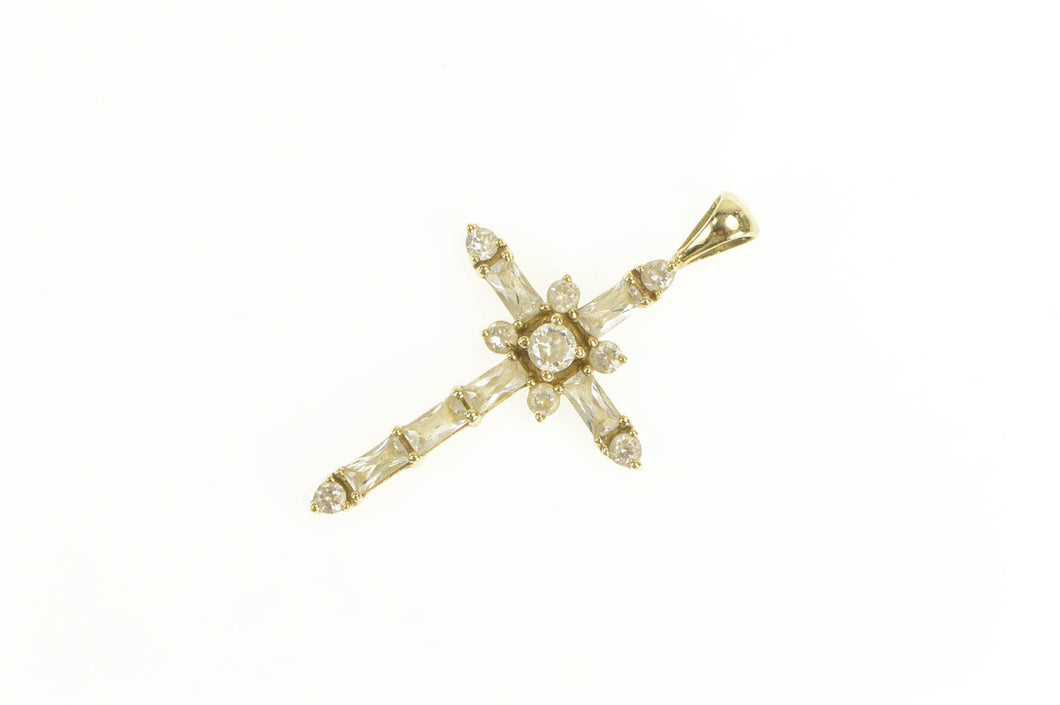 10K Cubic Zirconia Baguette Cross Faith Symbol Pendant Yellow Gold
