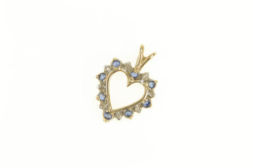 10K Sapphire Diamond Heart Love Symbol Pendant Yellow Gold