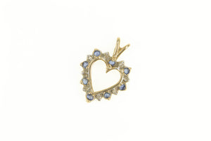 10K Sapphire Diamond Heart Love Symbol Pendant Yellow Gold