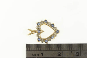 10K Sapphire Diamond Heart Love Symbol Pendant Yellow Gold