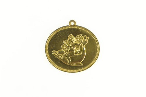 Gold Plated The Golden Cupid Cherub Dolphin Oval Pendant