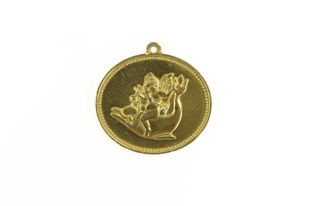 Gold Plated The Golden Cupid Cherub Dolphin Oval Pendant