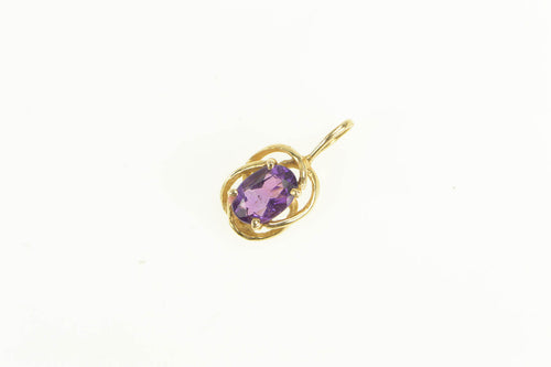 14K Oval Amethyst Twist Trim Classic Pendant Yellow Gold
