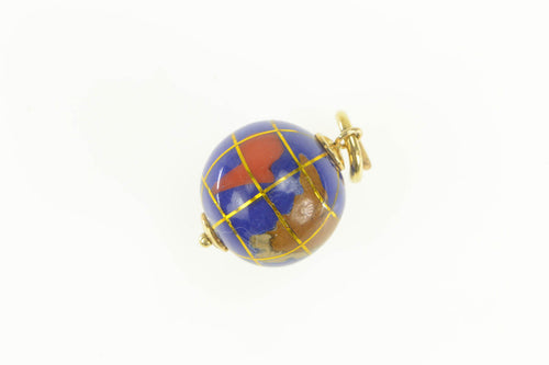 14K Lapis Inlay Retro Globe Planet Earth Charm/Pendant Yellow Gold
