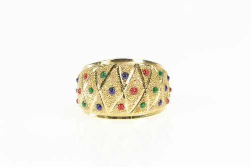 14K Lattice Colorful Resin Dotted Domed Band Ring Yellow Gold