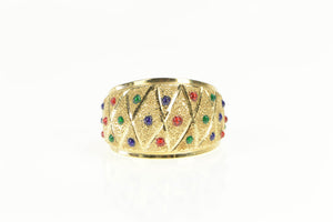 14K Lattice Colorful Resin Dotted Domed Band Ring Yellow Gold