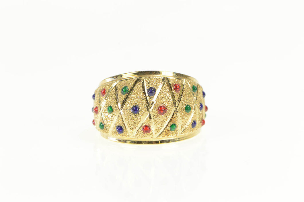 14K Lattice Colorful Resin Dotted Domed Band Ring Yellow Gold