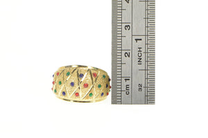 14K Lattice Colorful Resin Dotted Domed Band Ring Yellow Gold
