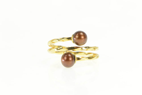 Gold Filled Brown Pearl Twist Wrap Retro Spiral Statement Ring