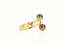Load image into Gallery viewer, Gold Filled Brown Pearl Twist Wrap Retro Spiral Statement Ring