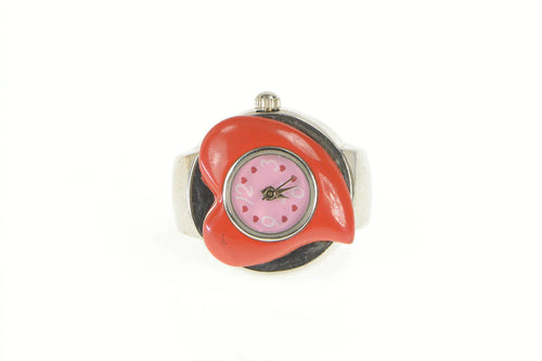 Stainless Steel Retro Red Enamel Heart Unique Watch Ring