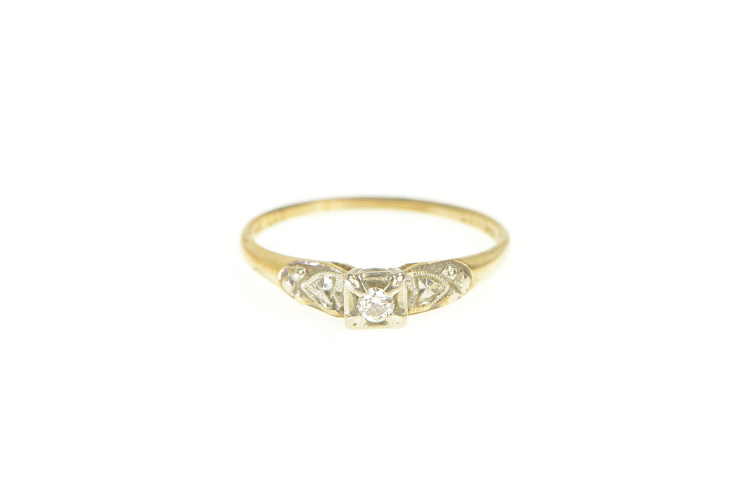 14K 1940's Classic Diamond Three Stone Promise Ring Yellow Gold