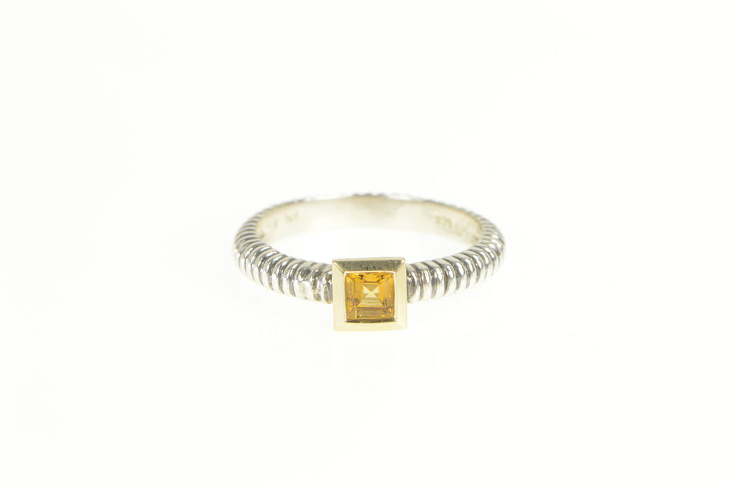 Sterling Silver 14K Gold Princess Citrine Twist Pattern Ring