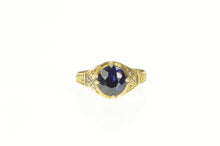 Load image into Gallery viewer, Gold Filled Victorian Syn. Sapphire Floral Engraved Ring
