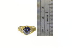 Gold Filled Victorian Syn. Sapphire Floral Engraved Ring