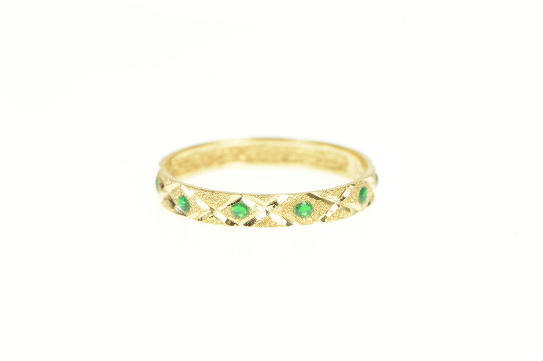 14K Textured Lattice Pattern Green Enamel Band Ring Yellow Gold