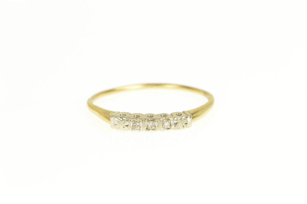 14K 1950's Diamond Inset Blossom Wedding Band Ring Yellow Gold