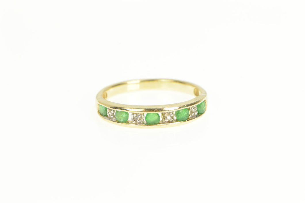 14K Natural Emerald Diamond Wedding Band Ring Yellow Gold