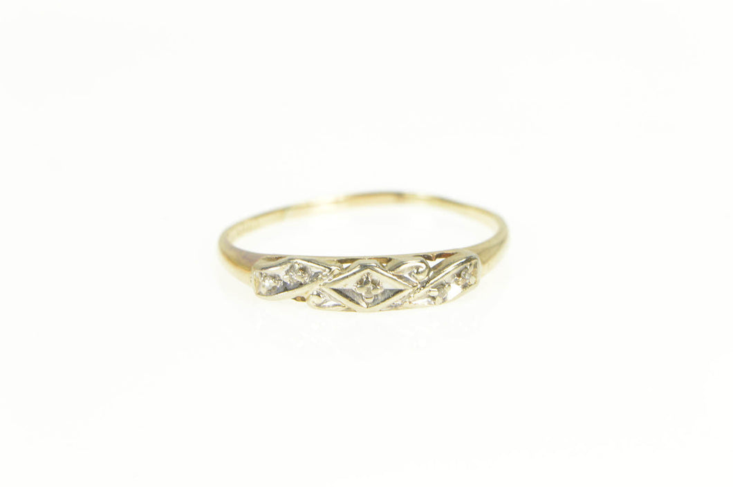 14K Classic Diamond 1940's Wedding Band Ring Yellow Gold