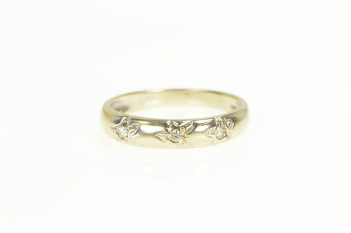 14K 1950's Diamond Flush Inset Rounded Band Ring White Gold