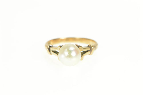14K 8.0mm Classic Pearl Simple Statement Ring Yellow Gold
