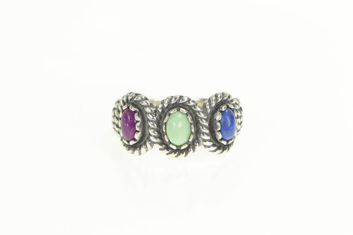 Sterling Silver Sugilite Lapis Turquoise Twist Pattern Band Ring