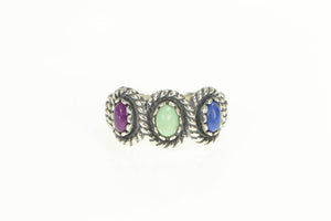 Sterling Silver Sugilite Lapis Turquoise Twist Pattern Band Ring