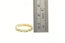Load image into Gallery viewer, 14K Textured Lattice Pattern Green Enamel Band Ring Yellow Gold