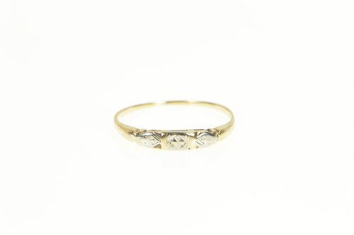 14K 1950's Two Tone Retro Pattern Wedding Band Ring Yellow Gold