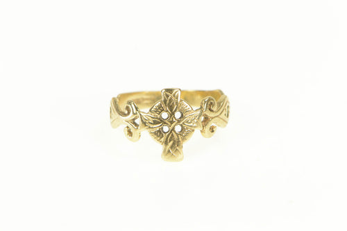 14K Ornate Celtic Cross Christian Faith Vintage Ring Yellow Gold