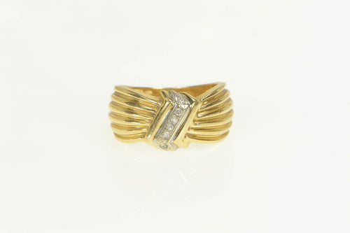 14K Grooved Diamond Zig Zag Inset Statement Ring Yellow Gold