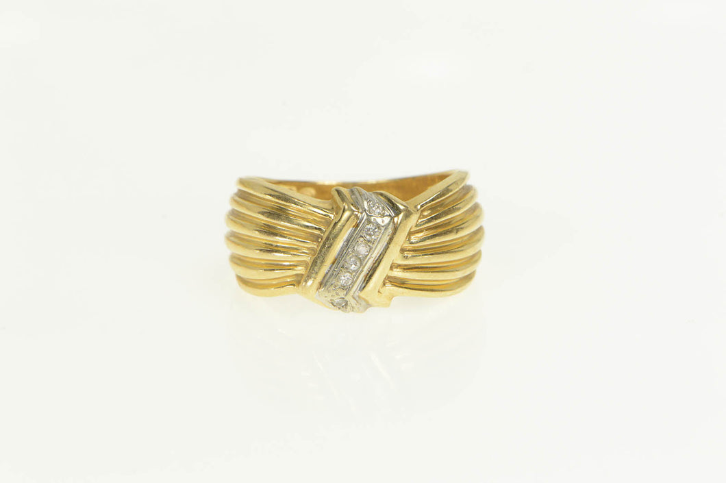 14K Grooved Diamond Zig Zag Inset Statement Ring Yellow Gold