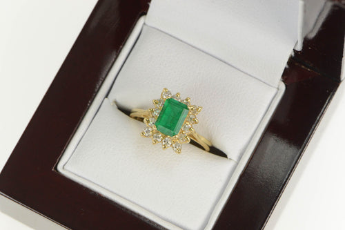 14K 1.10 Ctw Emerald Diamond Halo Engagement Ring Yellow Gold