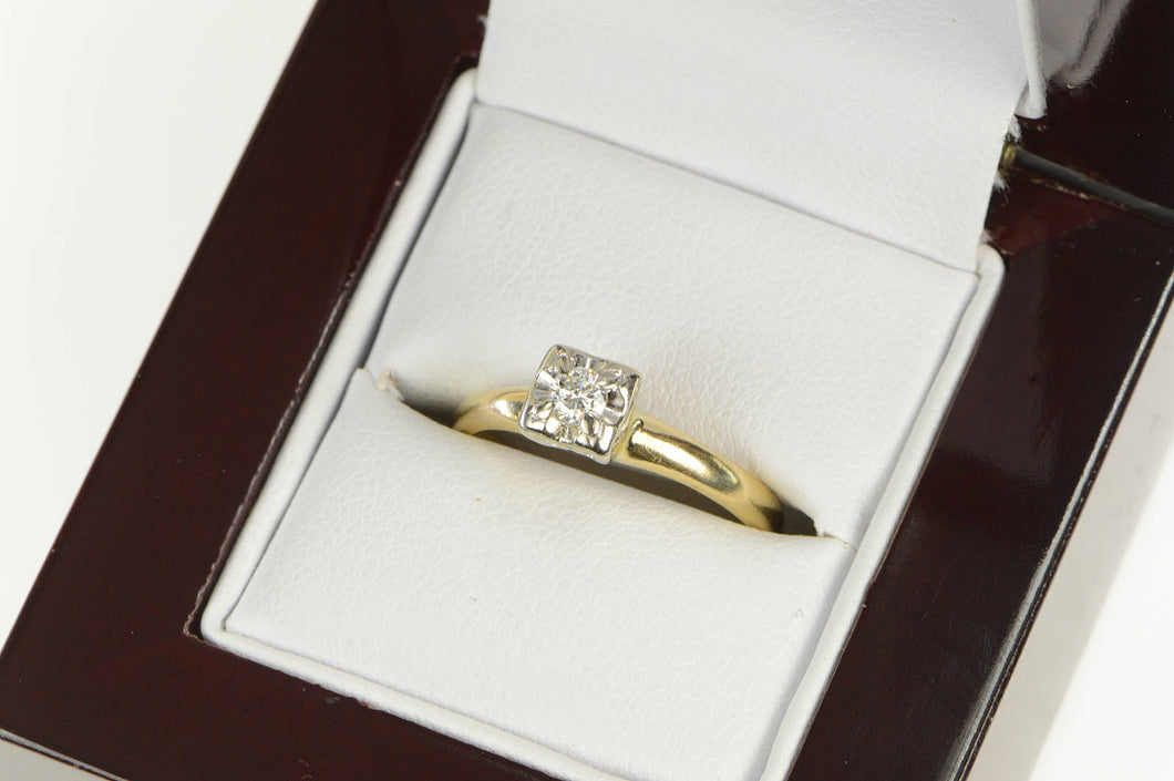 14K 1940's Classic Diamond Solitaire Engagement Ring Yellow Gold