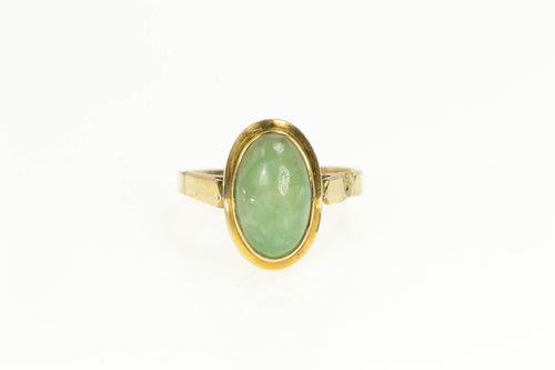 14K 1960's Ornate Jade Cabochon Statement Ring Yellow Gold