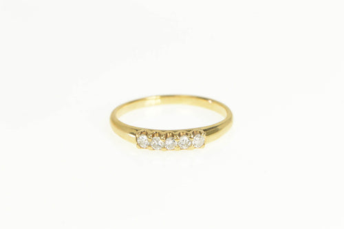 18K Diamond Five Stone Stackable Wedding Band Ring Yellow Gold